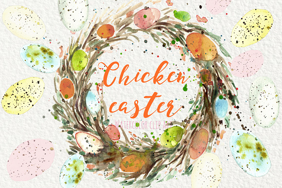 Chicken easter.Watercolor clipart in Illustrations - product preview 2
