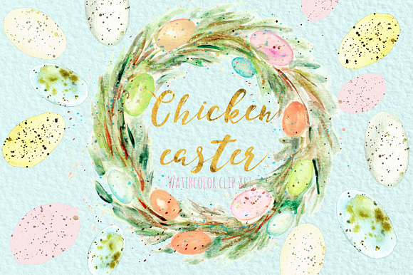 Chicken easter.Watercolor clipart in Illustrations - product preview 3