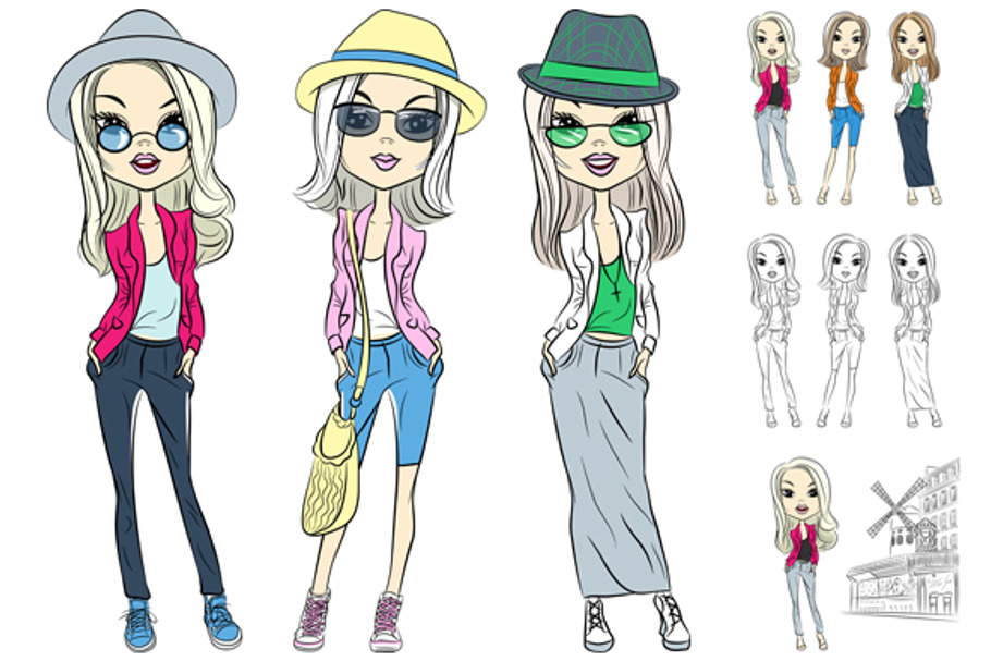Set beautiful fashion girls  in Illustrations - product preview 8