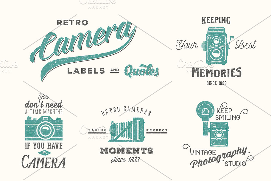 Retro Vector Camera Labels/Quotes in Illustrations - product preview 8