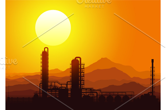 Oil and gas refinery vector set in Illustrations - product preview 2