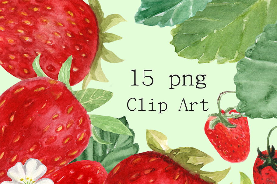 15 Watercolor Strawberries Clip Art in Objects - product preview 8