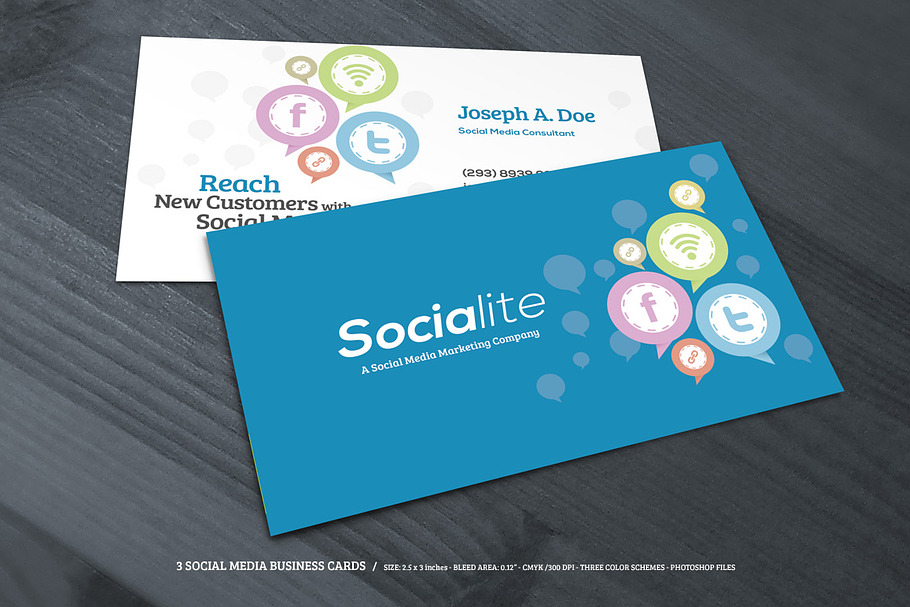 3 Social Media Business Cards in Business Card Templates - product preview 8