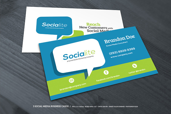3 Social Media Business Cards in Business Card Templates - product preview 2