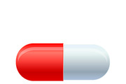 Red and white pill icon on white