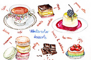 Watercolor illustration of desserts