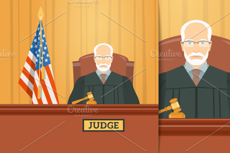 Judge man and woman in courthouse  in Illustrations - product preview 8