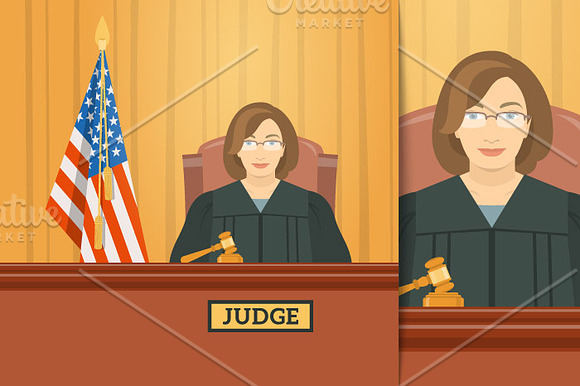 Judge man and woman in courthouse  in Illustrations - product preview 1