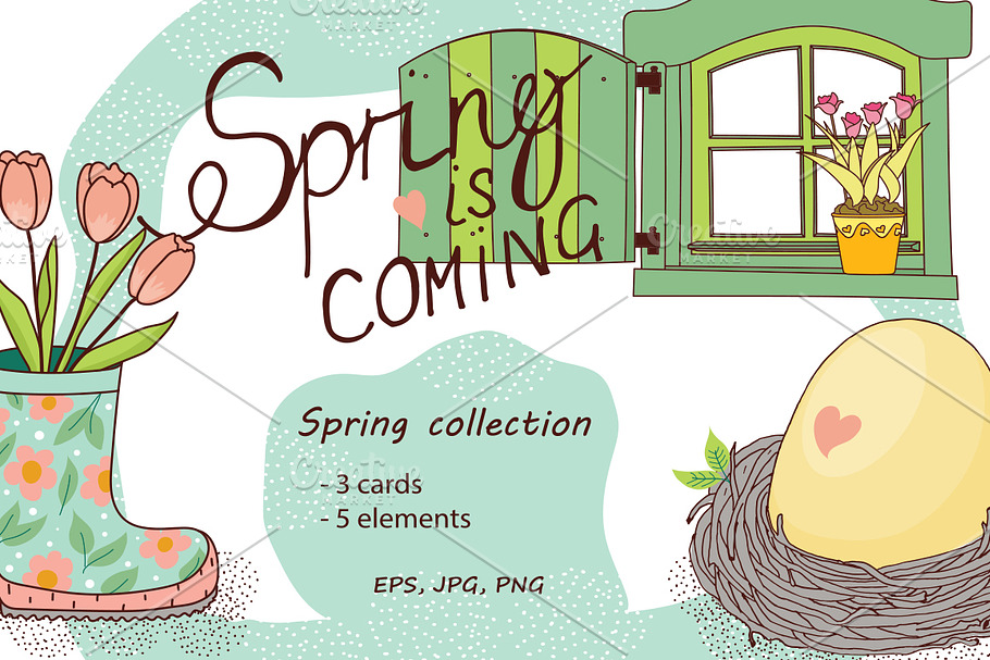 Set of spring cards and elements in Illustrations - product preview 8