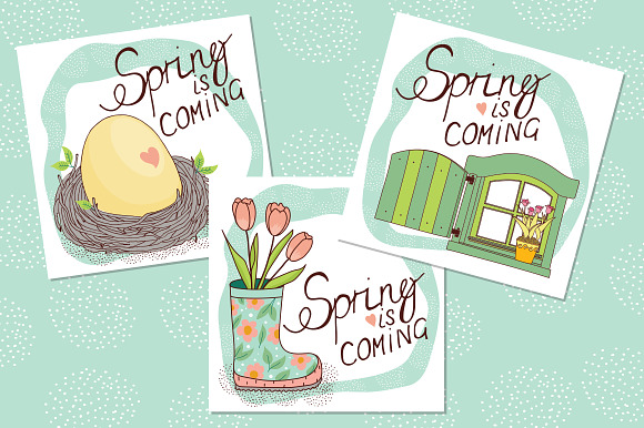Set of spring cards and elements in Illustrations - product preview 1