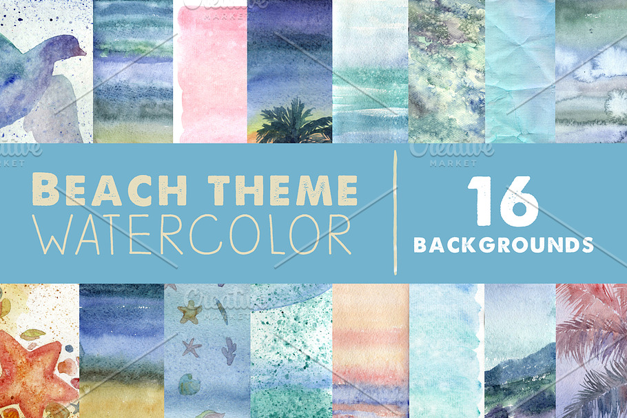 Watercolor beach backgrounds in Textures - product preview 8
