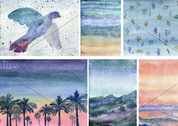 Watercolor beach backgrounds in Textures - product preview 4