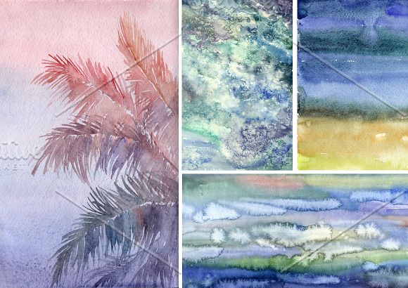 Watercolor beach backgrounds in Textures - product preview 5