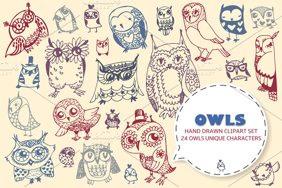 hand drawn owls in Illustrations - product preview 8