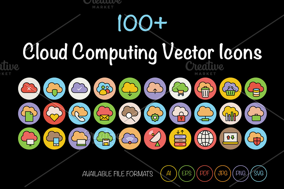100+ Cloud Computing Vector Icons.