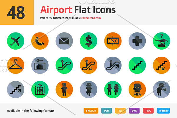 48 Airport Flat Icons