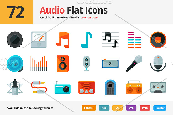 72 Audio Flat Icons