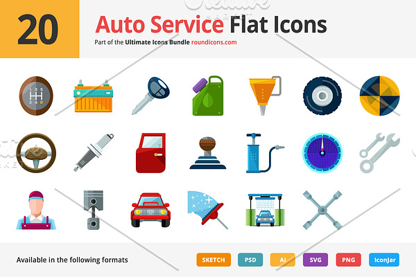 20 Auto Service Flat Icons