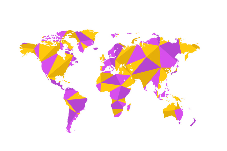 Triangulated world map on white