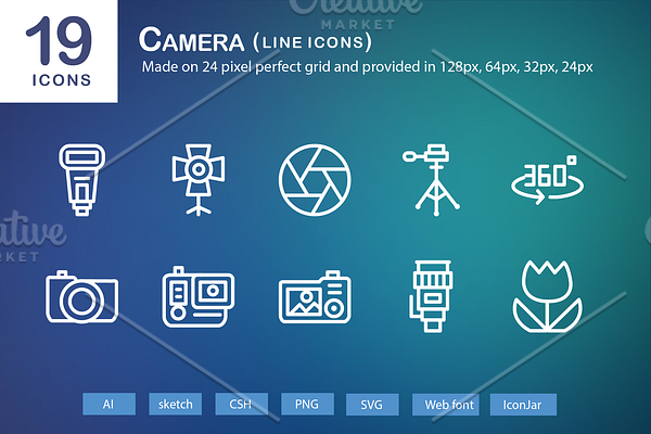 19 Camera Line Icons