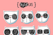 Set of cute doodle cats in glasses
