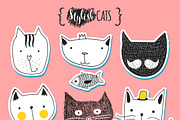 Set of cute doodle cats stickers
