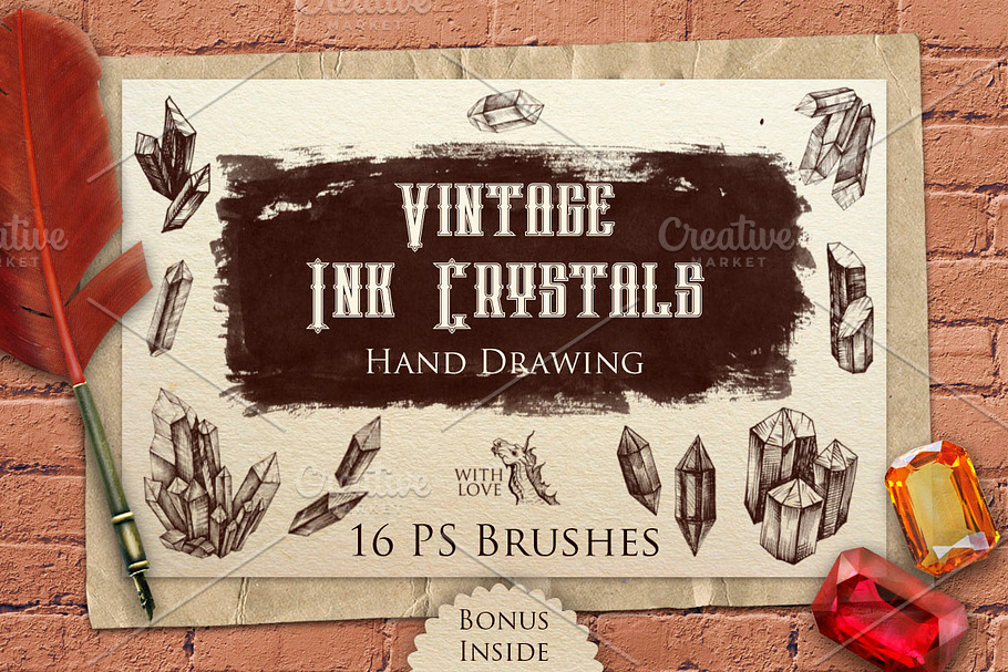 Vintage Ink Crystals PS Brushes in Photoshop Brushes - product preview 8
