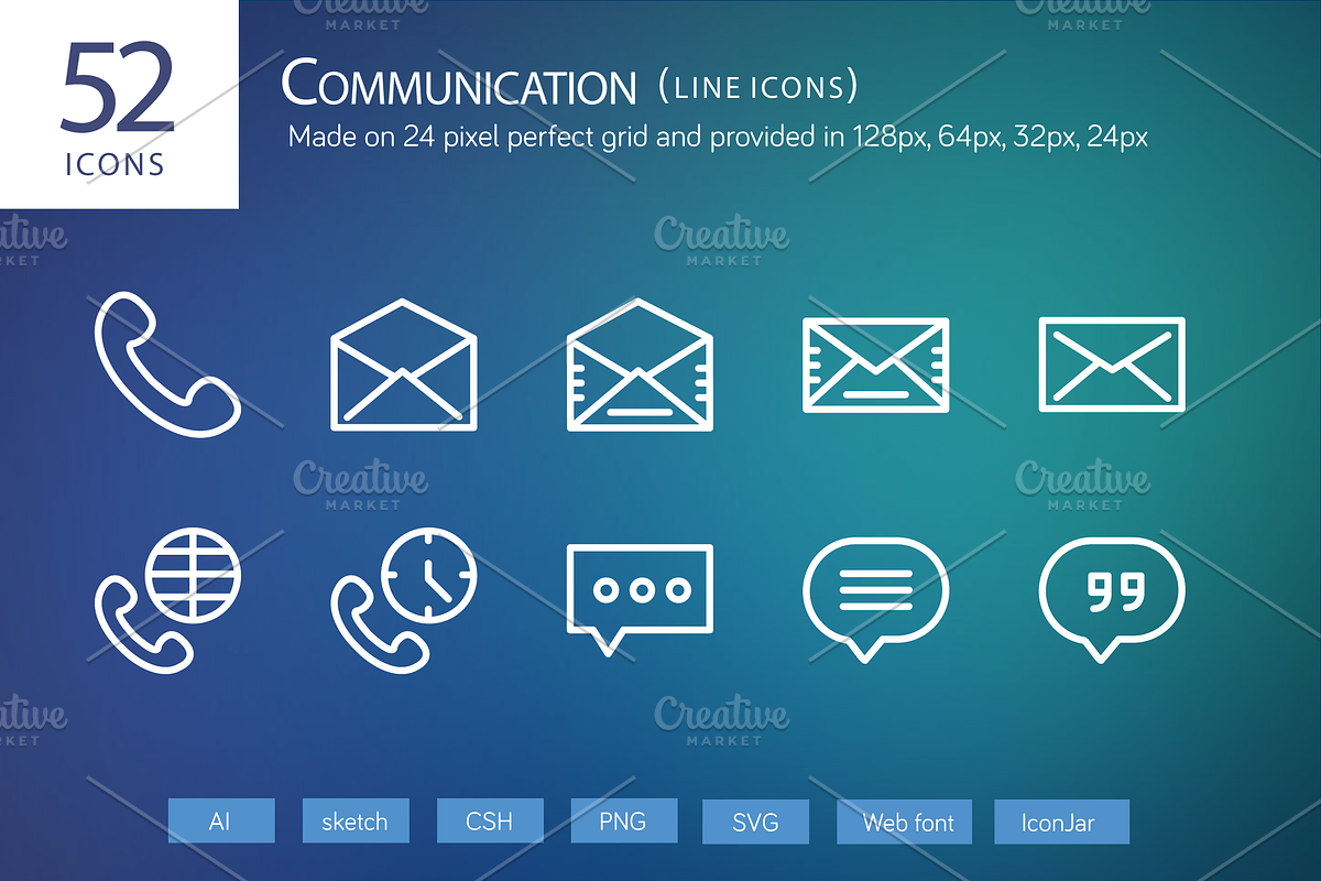 52 Communication Line Icons in Graphics - product preview 8