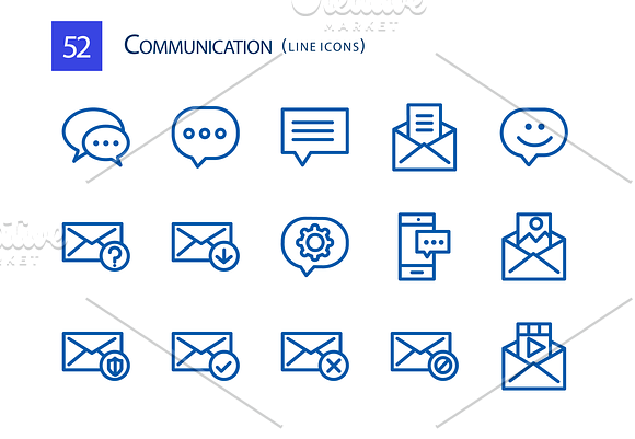 52 Communication Line Icons in Graphics - product preview 1