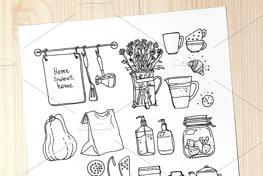 Kitchen. Vector sketches food in Illustrations - product preview 8