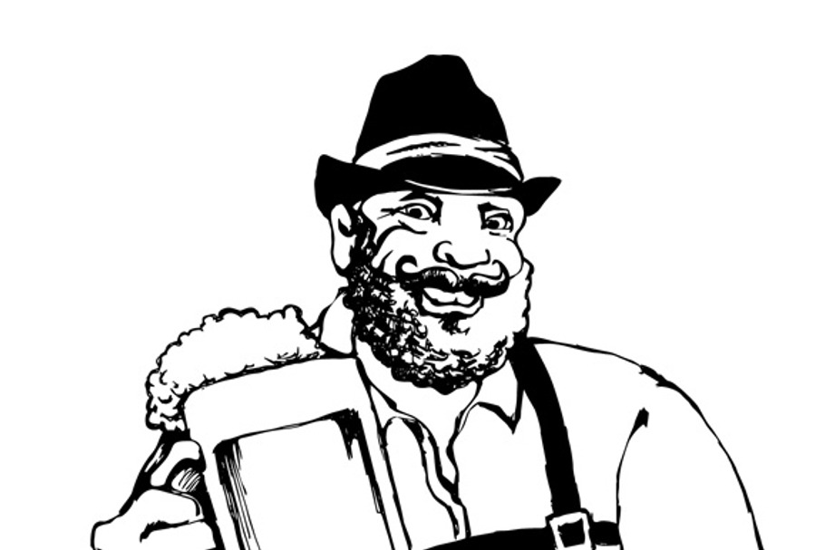 Smiling Bavarian man with mug