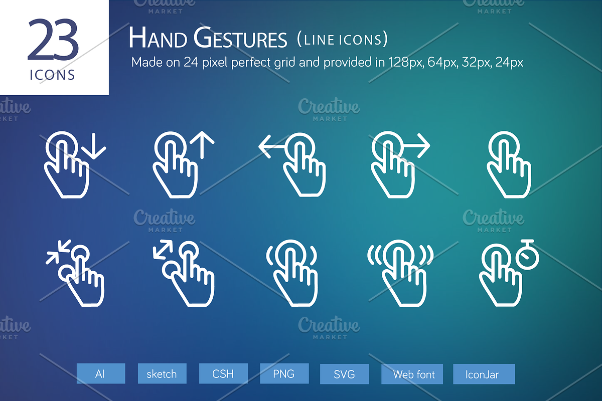 23 Hand Gestures Line Icons in Graphics - product preview 8