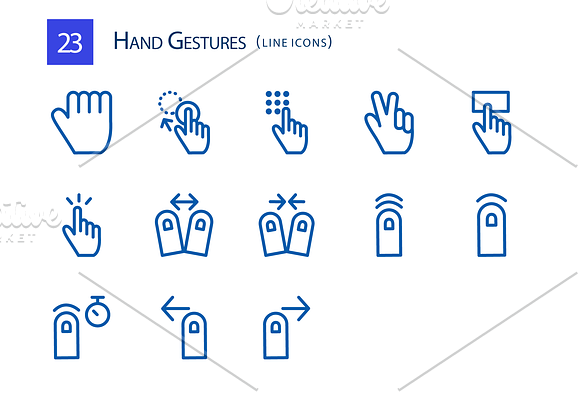 23 Hand Gestures Line Icons in Graphics - product preview 1