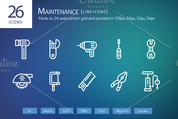 26 Maintenance Line Icons