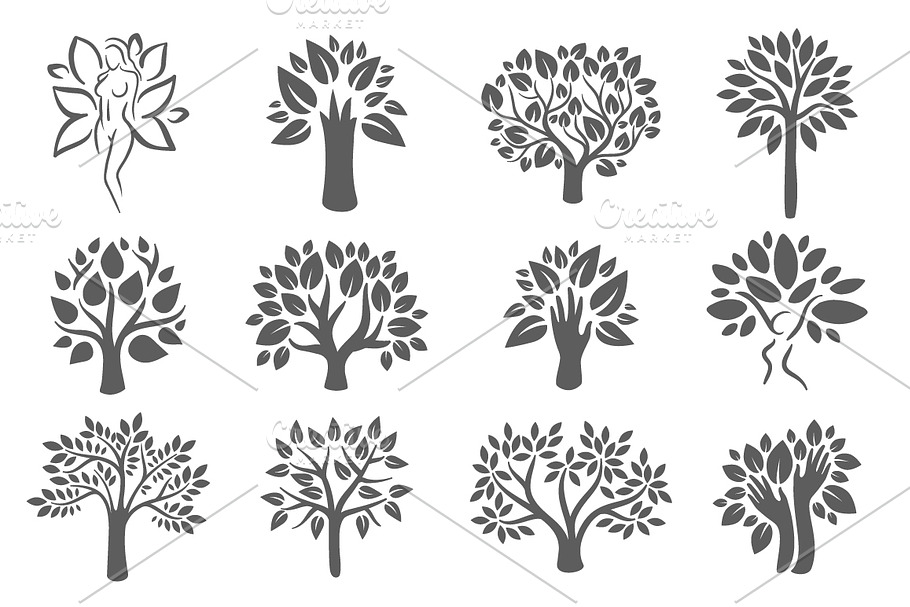 Tree logo illustration icon set