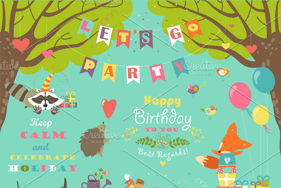 Birthday party elements with animals