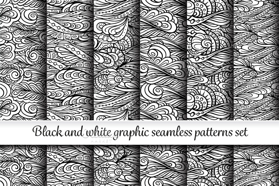 6 black and white seamless patterns  in Patterns - product preview 8