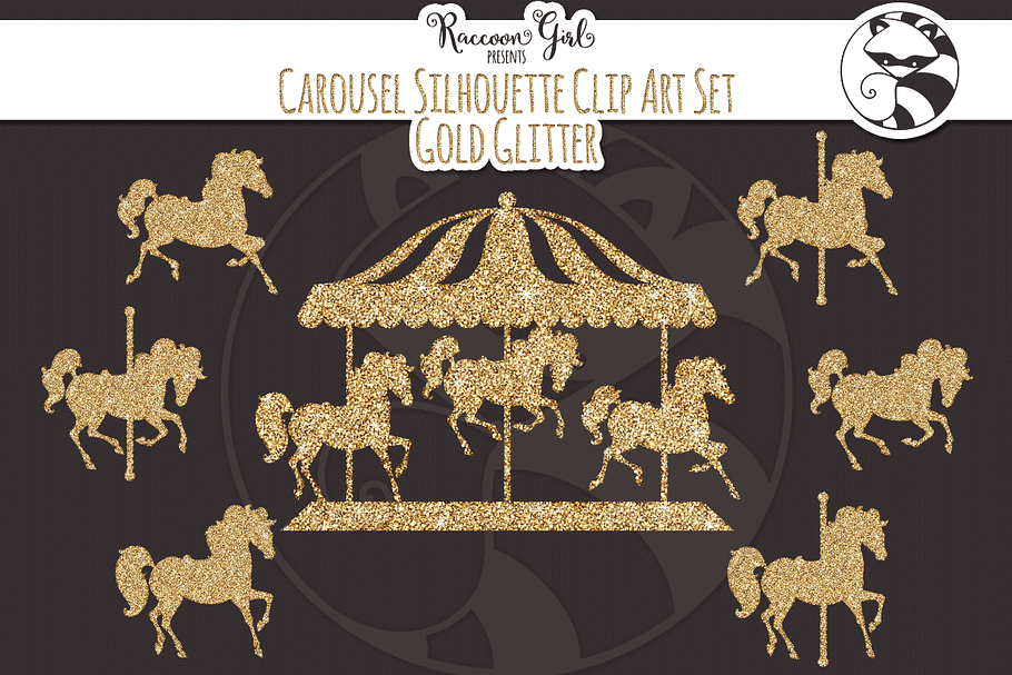 Gold Glitter Carousel Clip Art Set