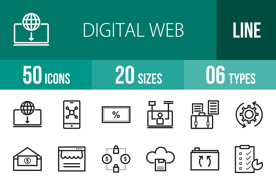 50 Digital Web Line Icons in Graphics - product preview 8