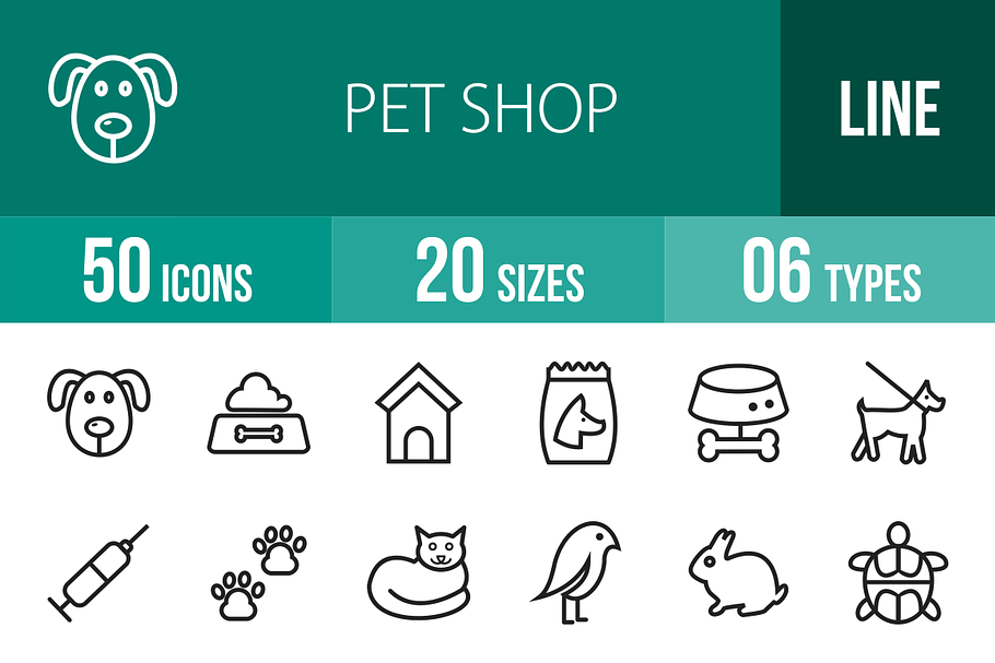 50 Pet Shop Line Icons in Graphics - product preview 8