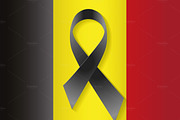 Belgium flag with a black ribbon