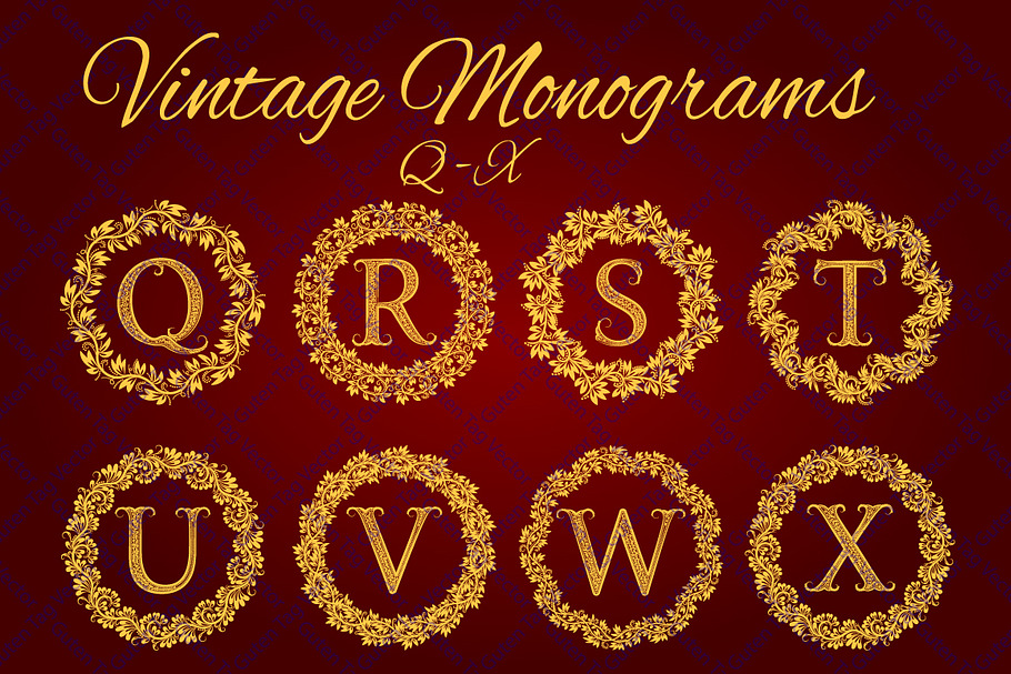 Q - X letters vintage monograms pack