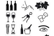 Wine black icons set