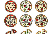 Pizza with pizza slices icons