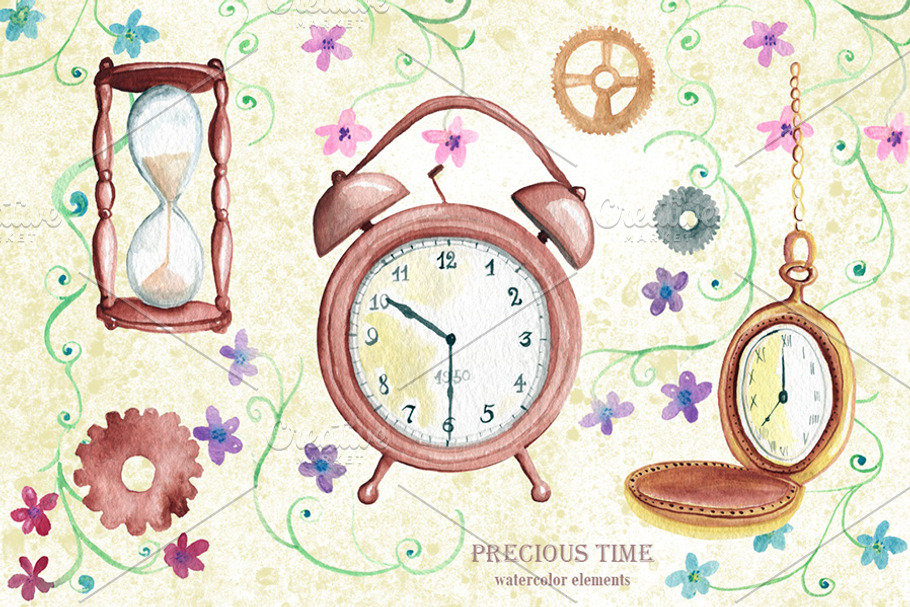 Watercolor time elements. Vintage in Illustrations - product preview 8