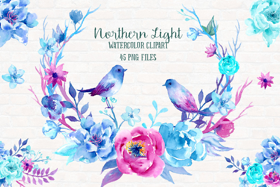 Watercolor Clipart Northern Light in Illustrations - product preview 8