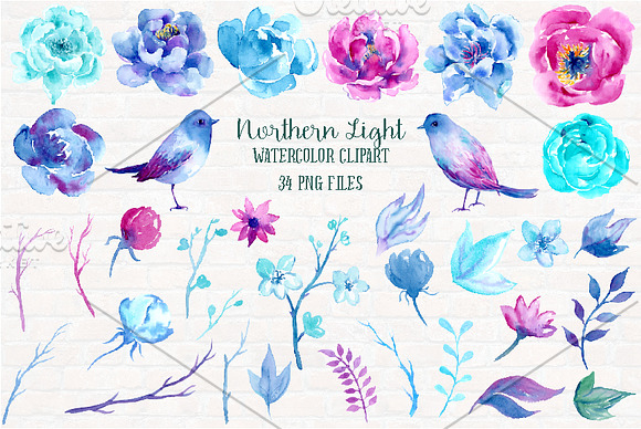 Watercolor Clipart Northern Light in Illustrations - product preview 1