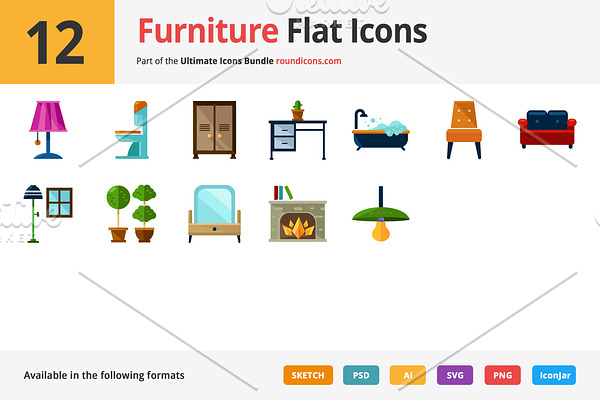 12 Furniture Flat Icons