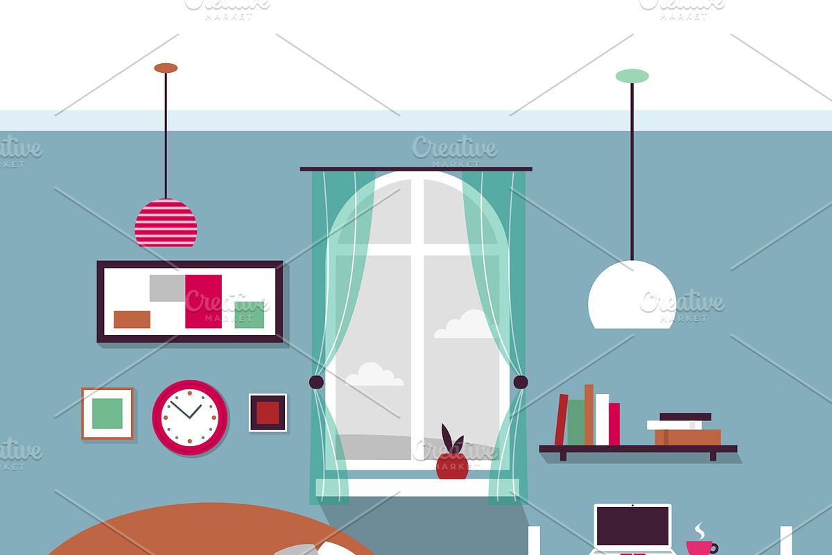 living room interior  in Illustrations - product preview 8
