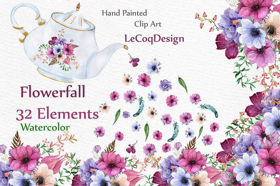 Watercolor wedding flowers in Illustrations - product preview 8